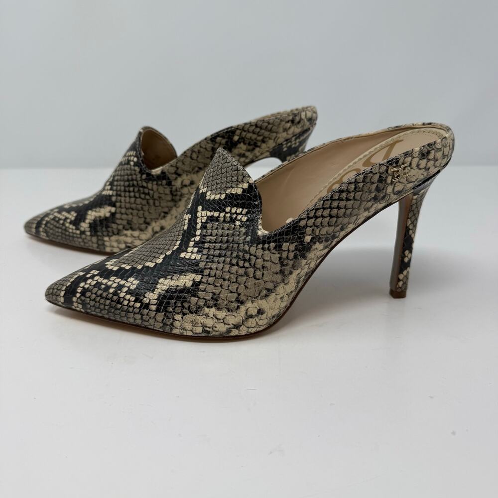 Sam Edelman Harlee Embossed Snake Print Mule Heels Sz. 7.5 Slip On EUC - Picture 2 of 13